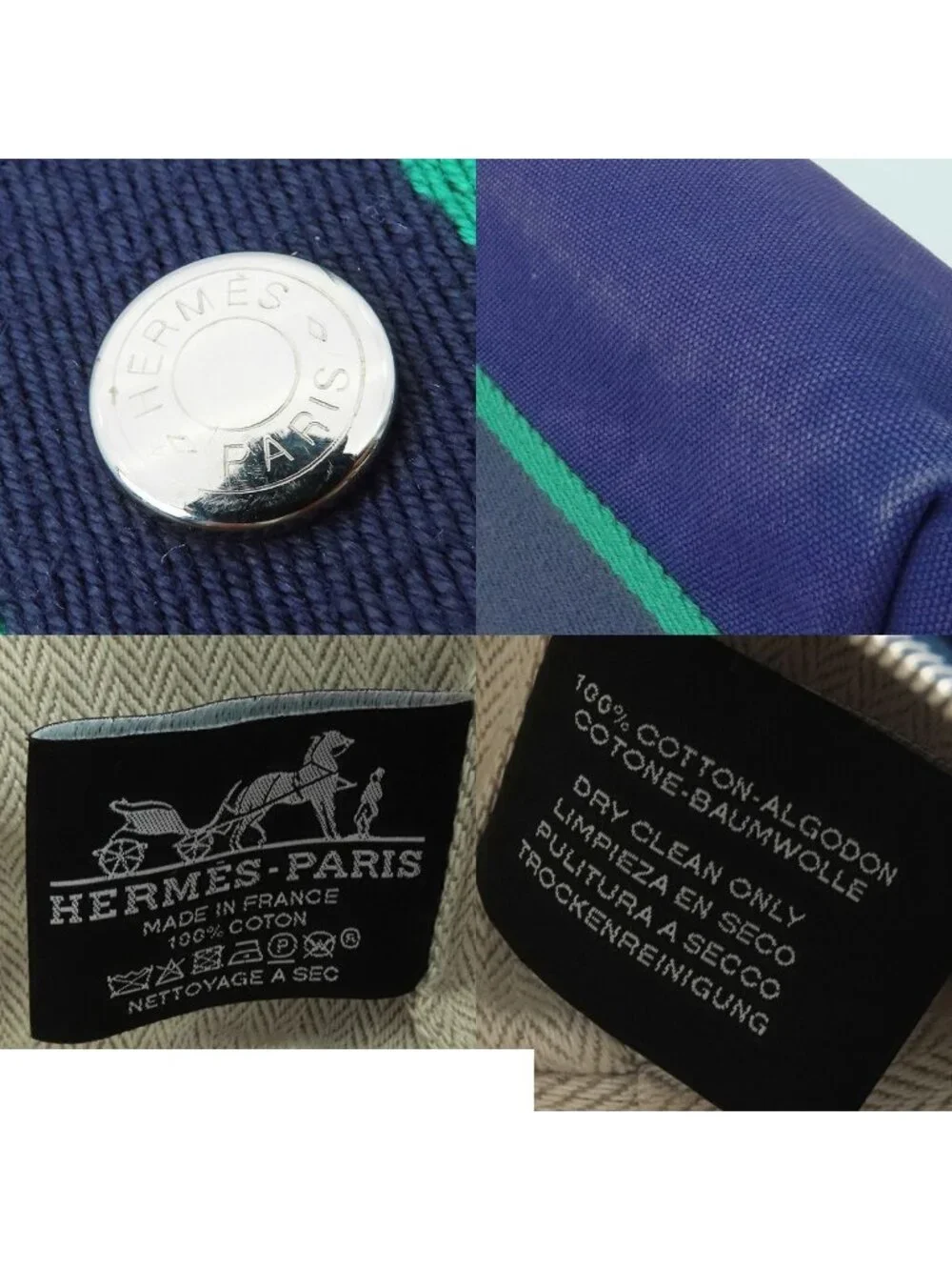 Hermes Brid-a-brac PM Marine Blue Green Silver Cotton Canvas Bath Pouch Handbag